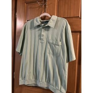 Mens VTG 70's Tropi-Cool Teal Green Pocket Casual Polo Short Sleeve Retro XLG TL